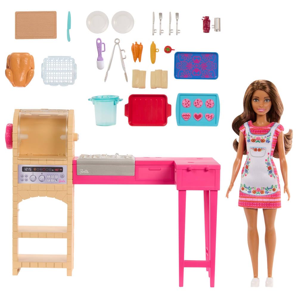 Barbie Teresa serving pieces included for shared pretend meals.