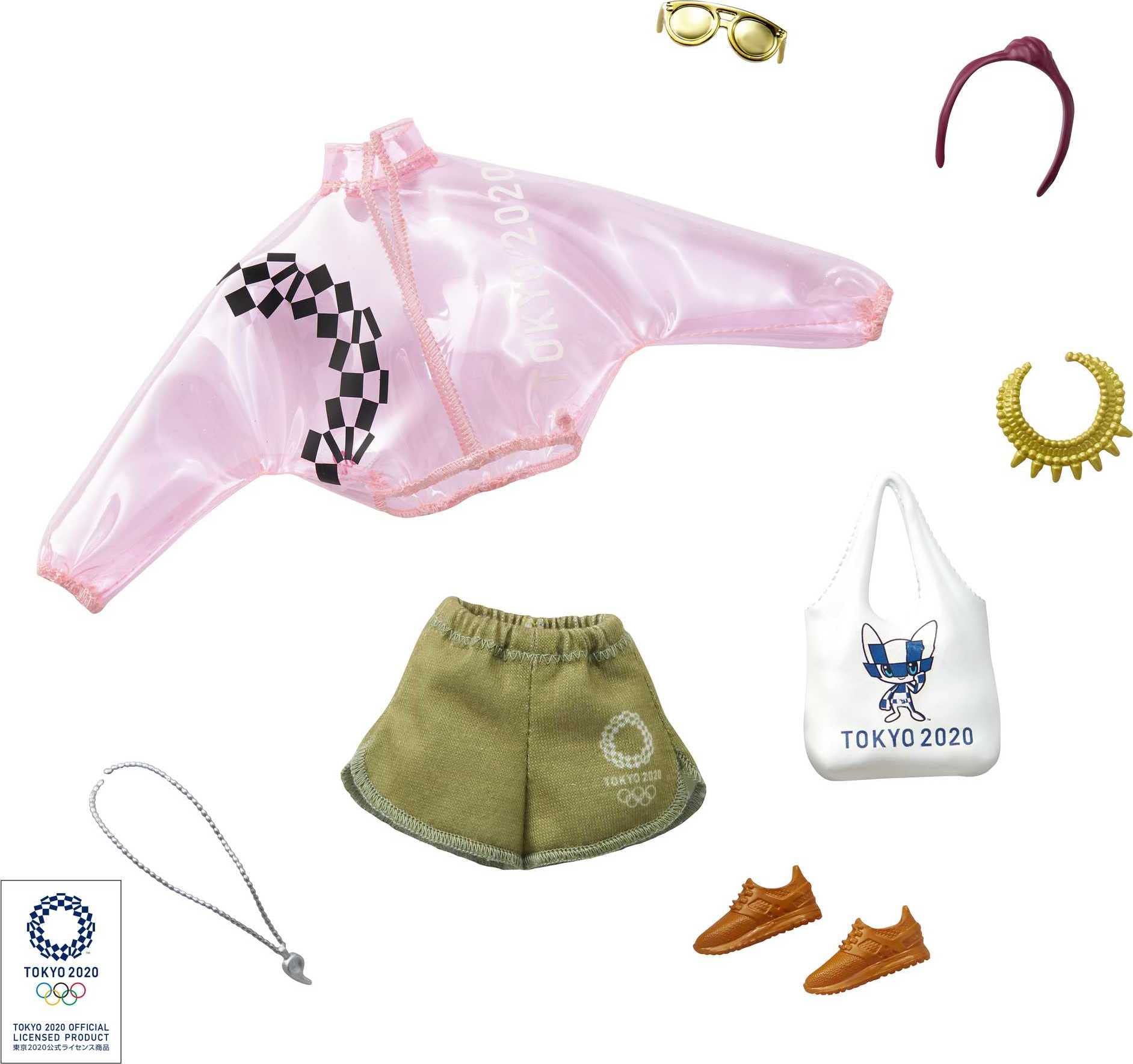 Barbie Tokyo 2020 pink transparent jacket supports imaginative dress-up play.
