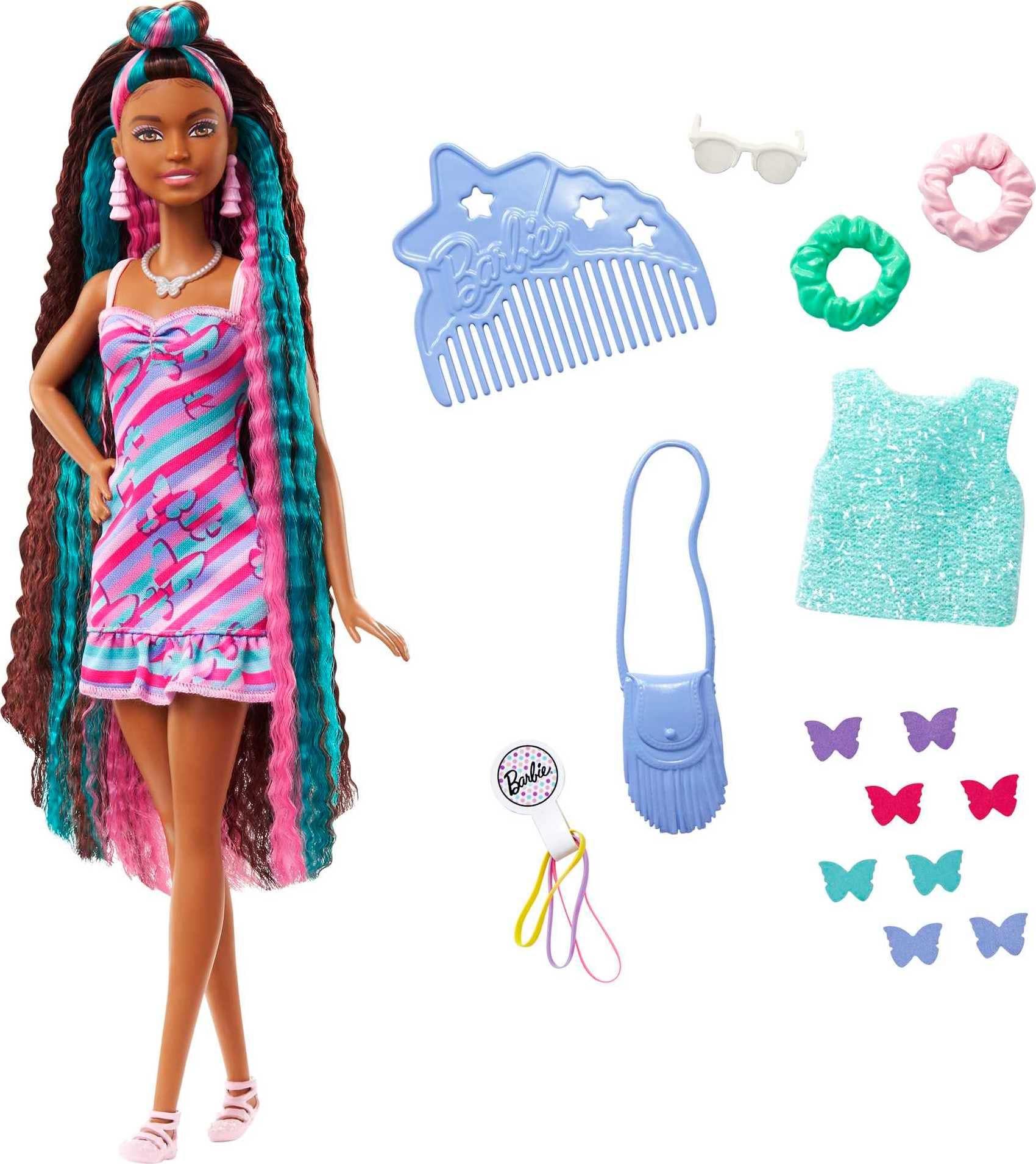 Barbie Totally Hair butterfly-dress sparks imaginative dress-up play