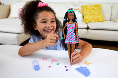 Barbie Totally Hair crimped hair with pink cyan streaks for stylish color-play