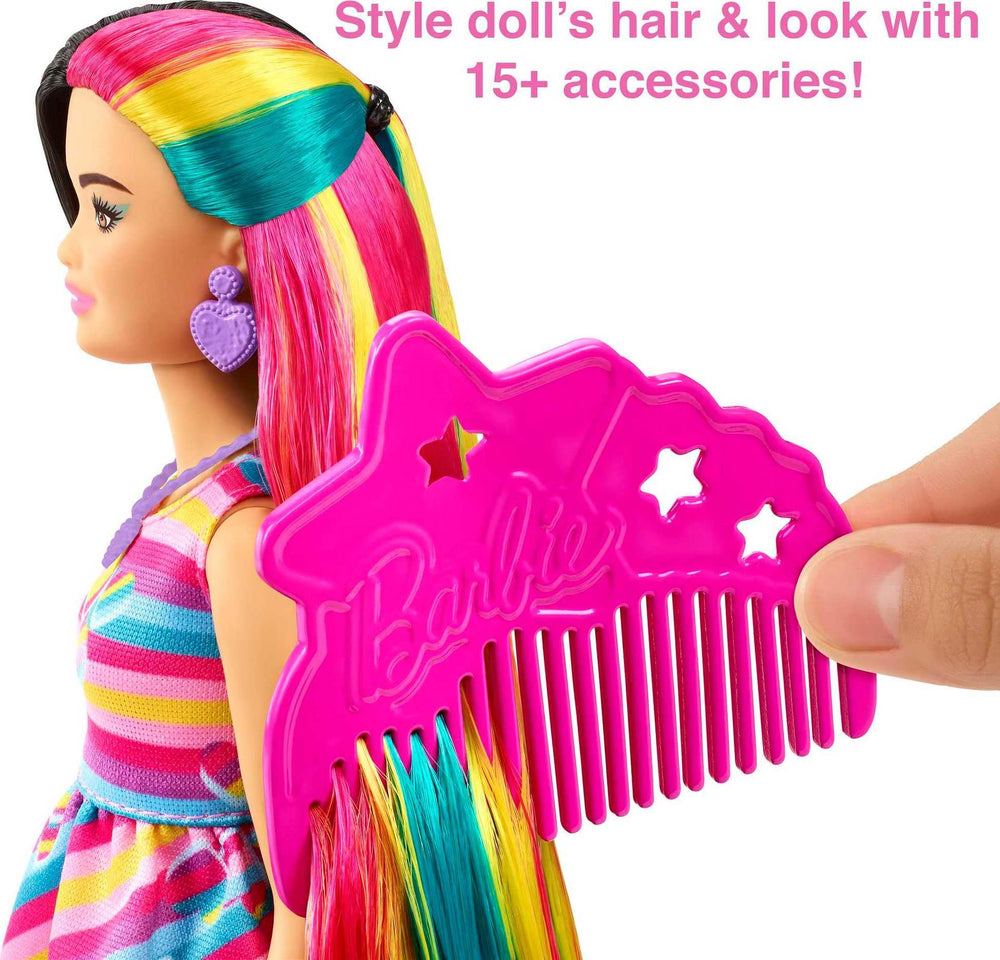 Barbie Totally Hair doll includes a comb and ties for easy styling.