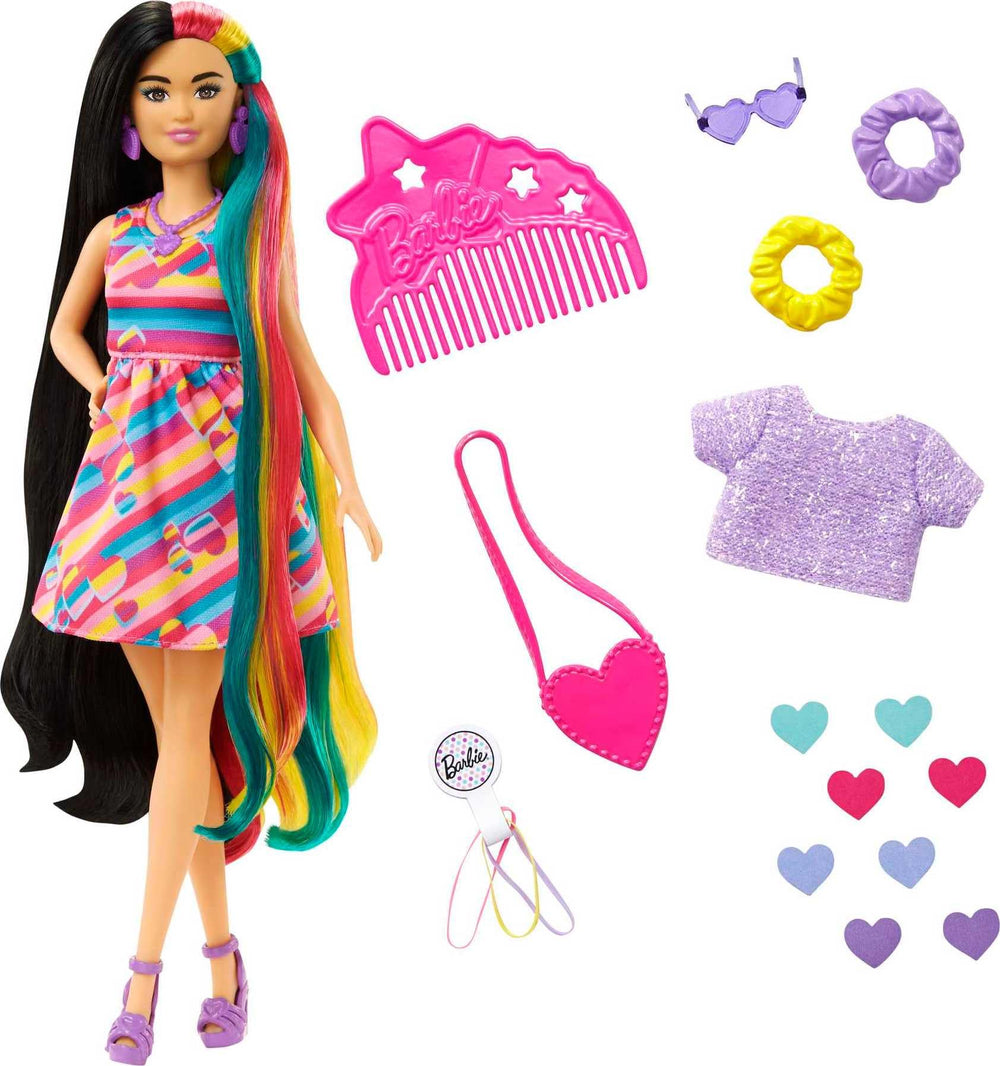 Barbie Totally Hair heart-themed doll with ultra-long hair for creative styling.
