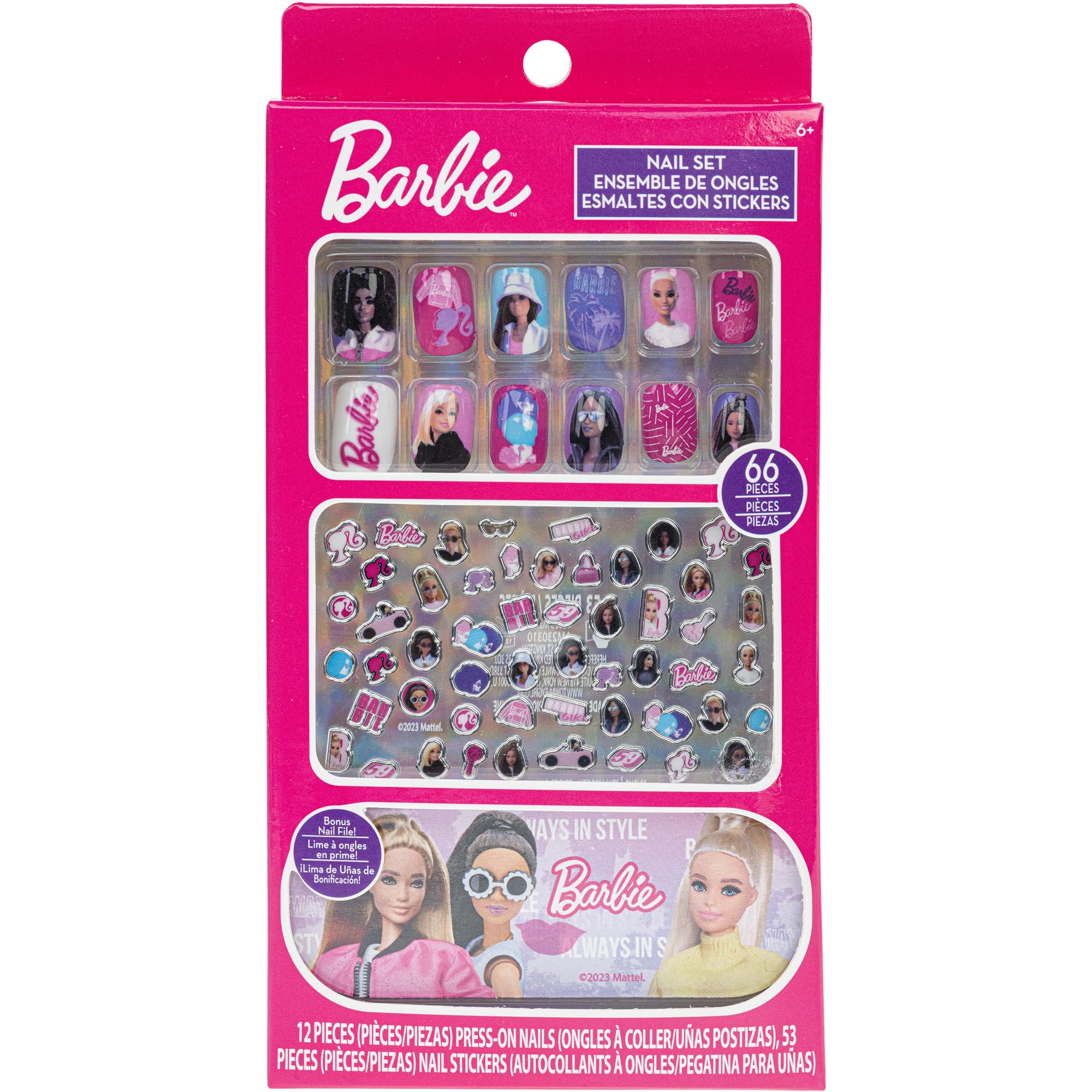 Barbie Townley Girl 66-piece nail set with press-on nails and stickers for creative play