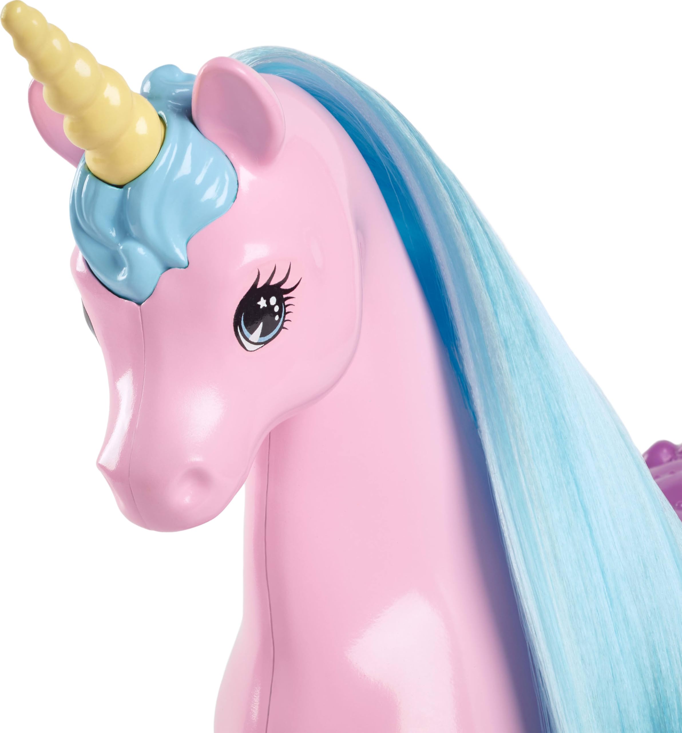 Barbie and unicorn companion with shimmering horn for pretend play.