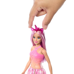 Barbie Unicorn Doll wearing a sunset bodice and matching skirt for stylish dress-up