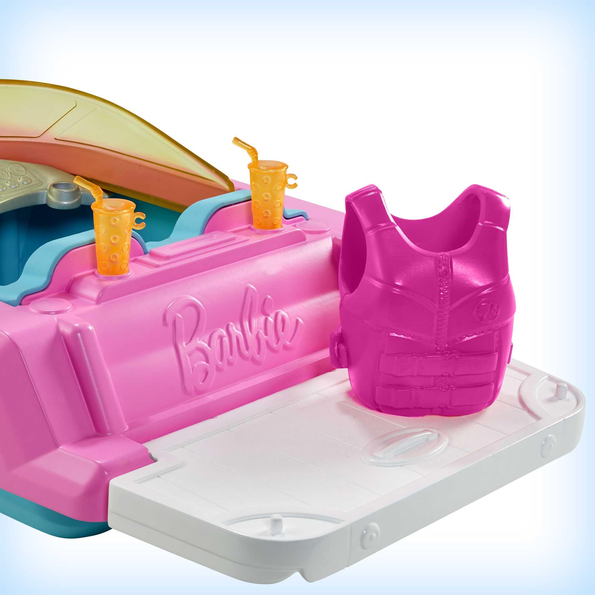 Barbie translucent yellow weather shield adds color and splash protection during play.