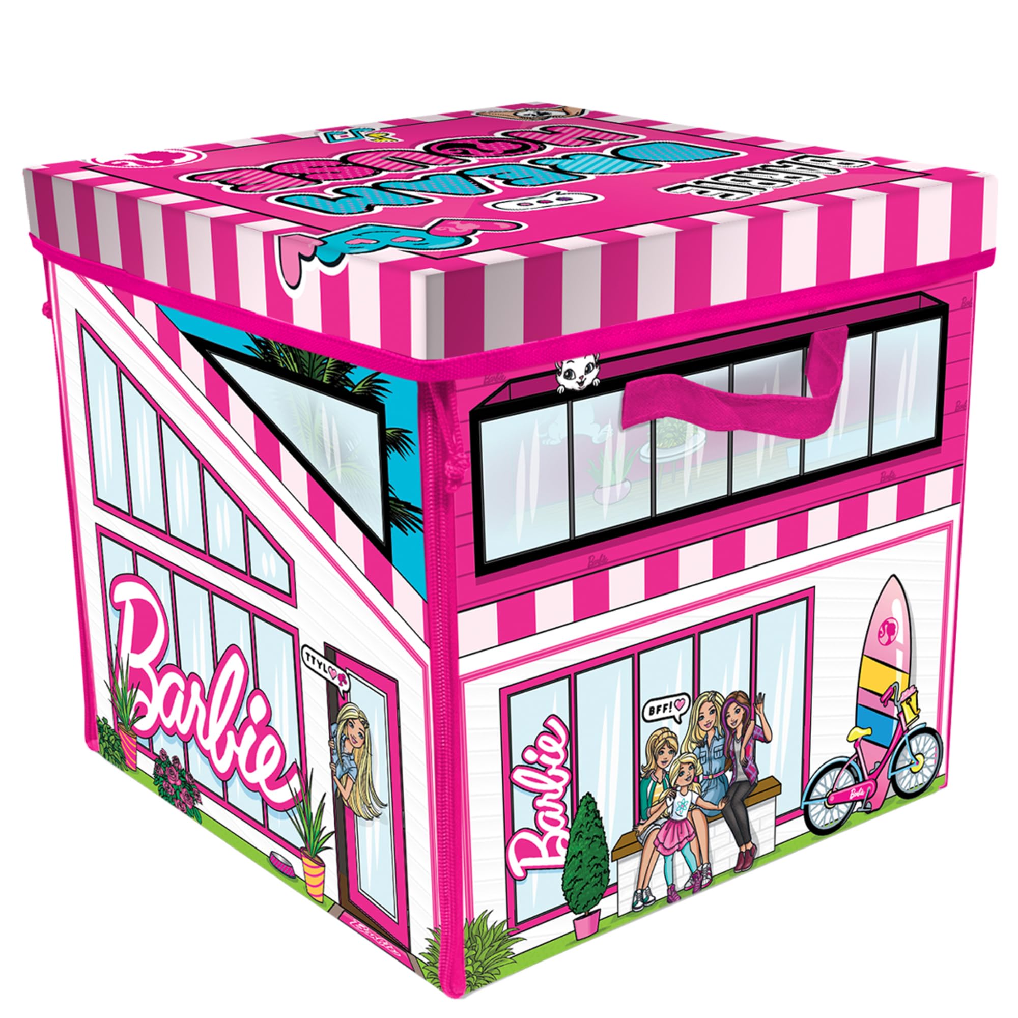 Barbie ZipBin 40 expandable play mat opens to a 36 by 36 inch play area.