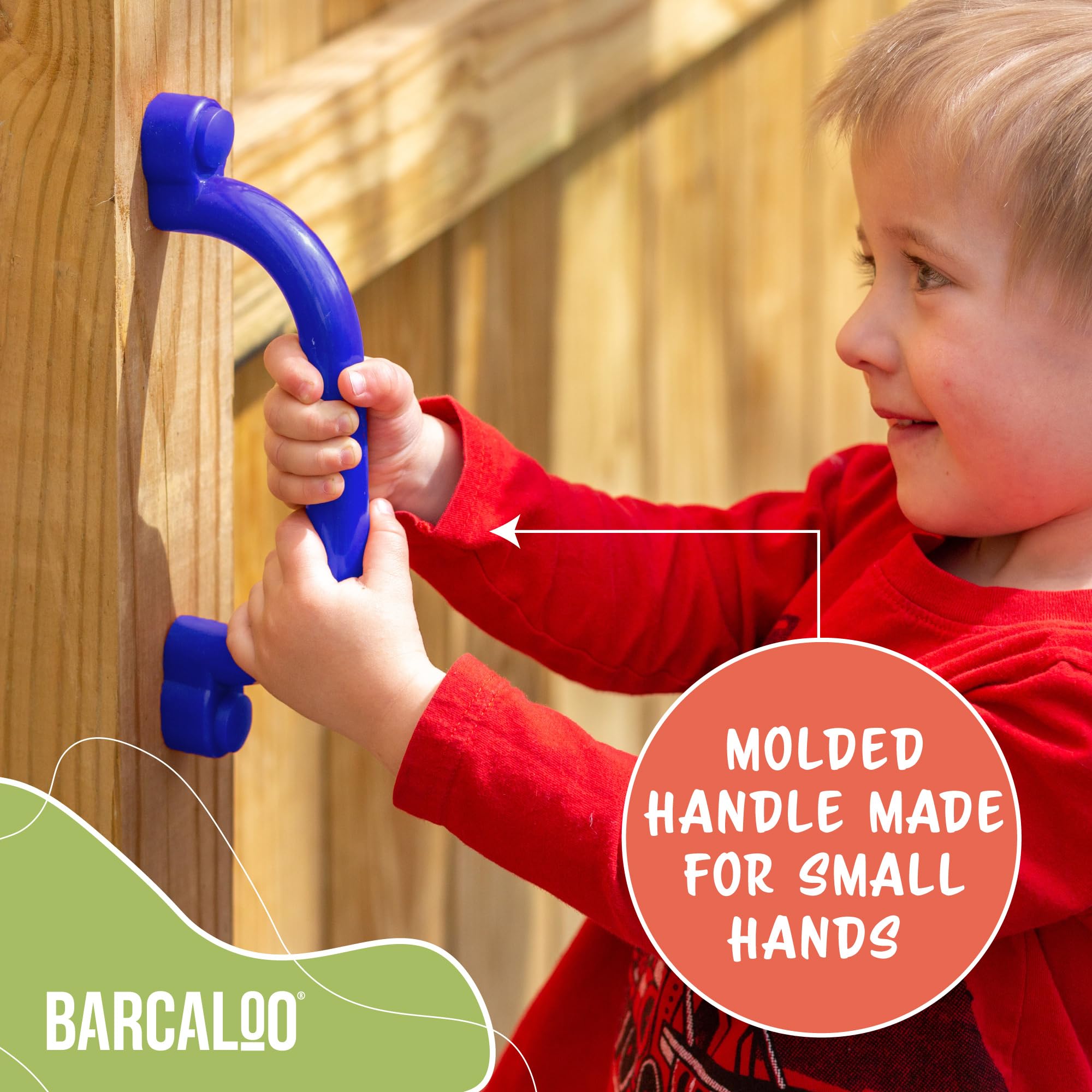 Barcaloo backyard playset safety part adds secure grip on ladders and bars.