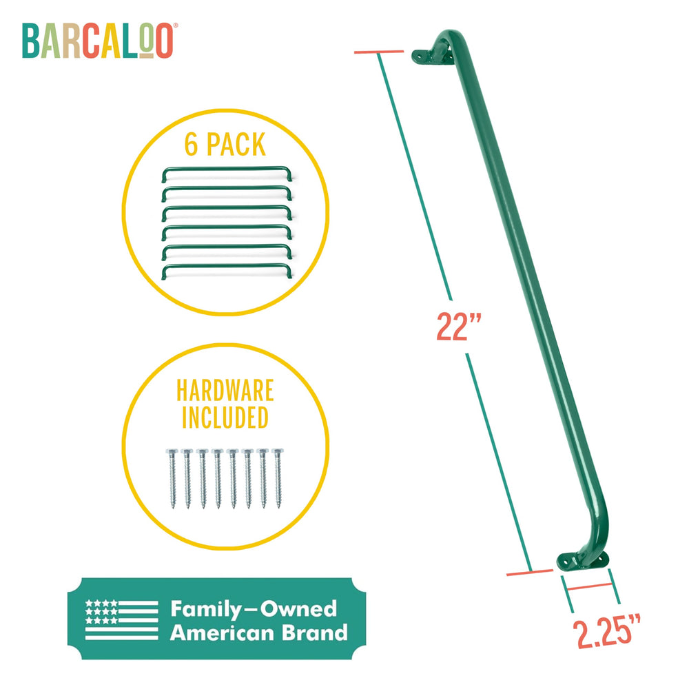 Barcaloo green metal safety handles provide secure grip for climbing and swinging
