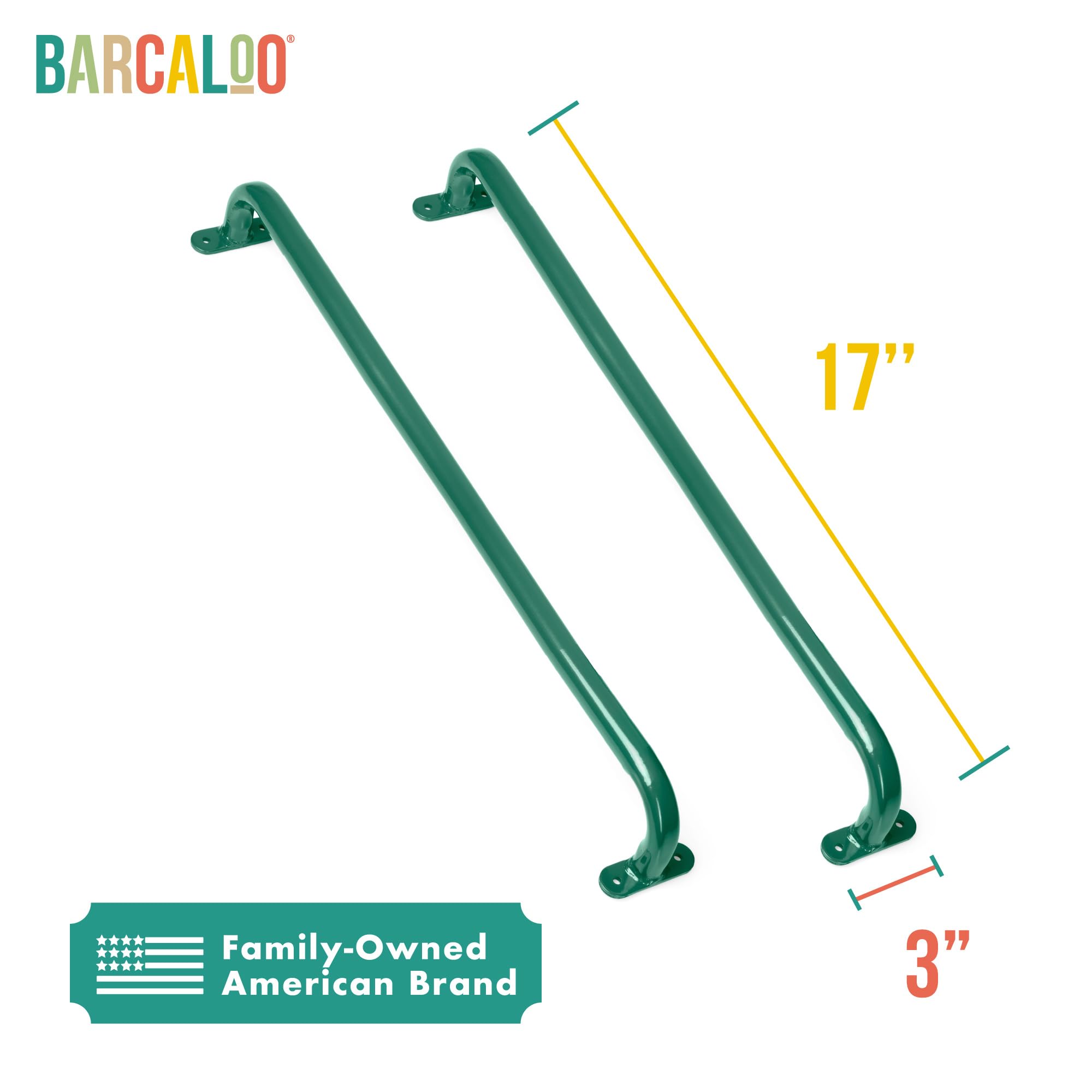 Barcaloo green safety grab handle for ladders improves stability during play.