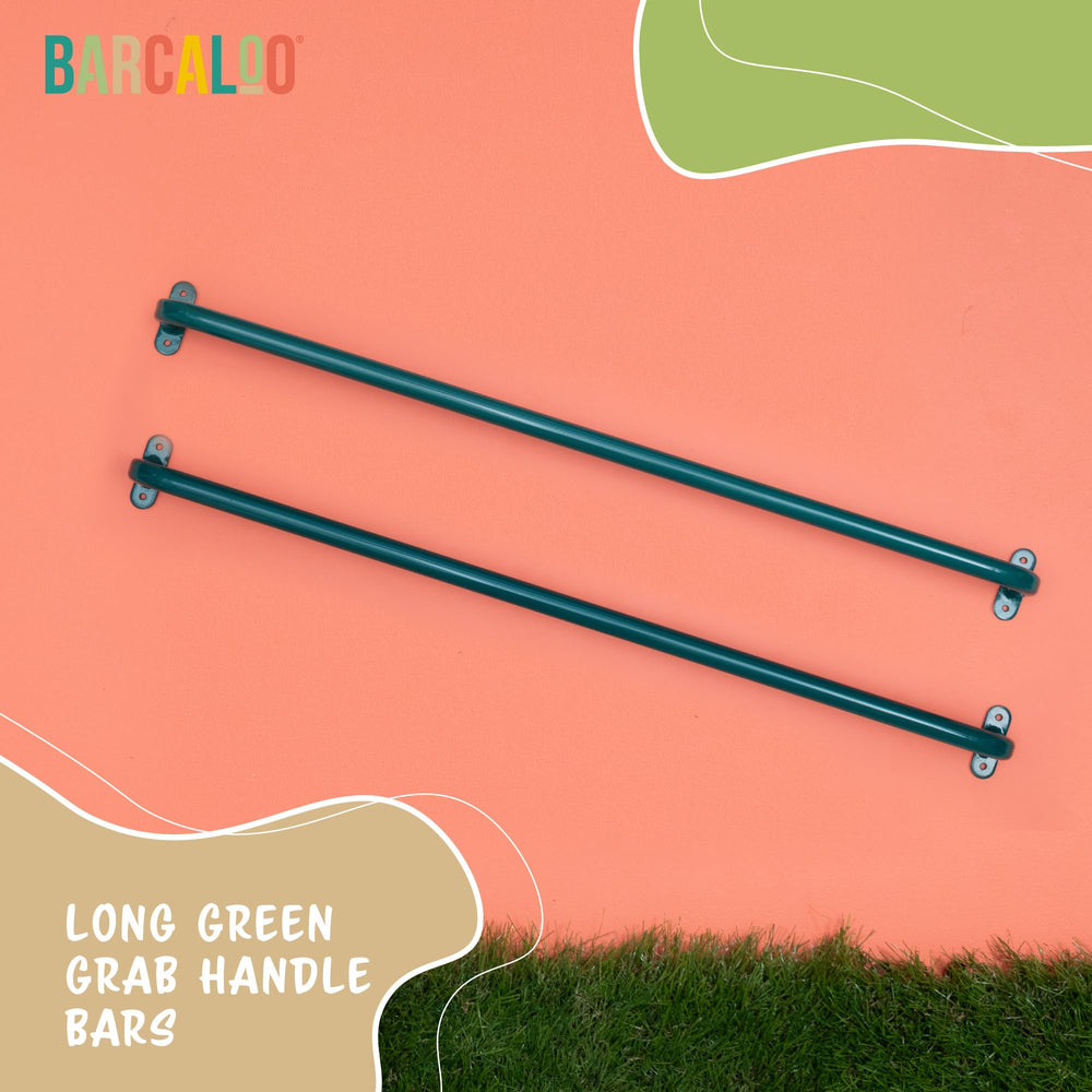 Barcaloo green swing set grab handle supports safer swinging and climbing.