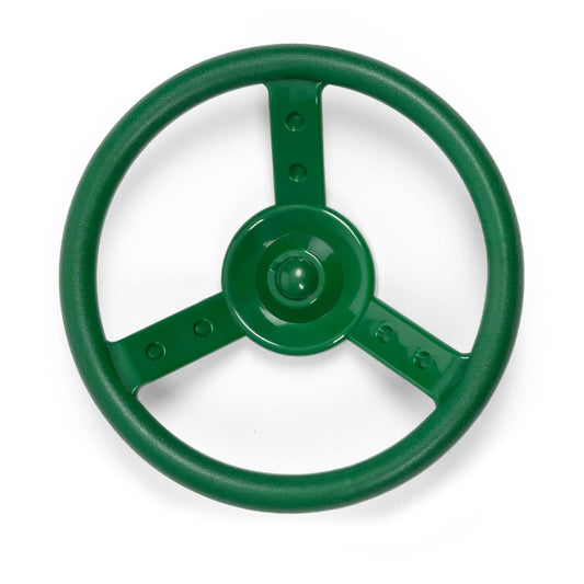 Barcaloo Jungle Gym steering wheel mounted on a wall panel for safe backyard play.