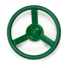 Barcaloo Jungle Gym steering wheel mounted on a wall panel for safe backyard play.