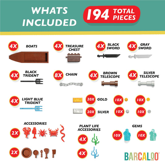 Barcaloo pirate ship bricks detail highlights boat-building play