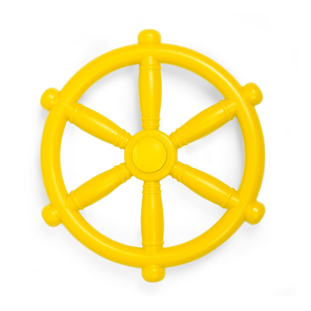 Barcaloo pirate ship steering wheel in yellow for imaginative backyard play.