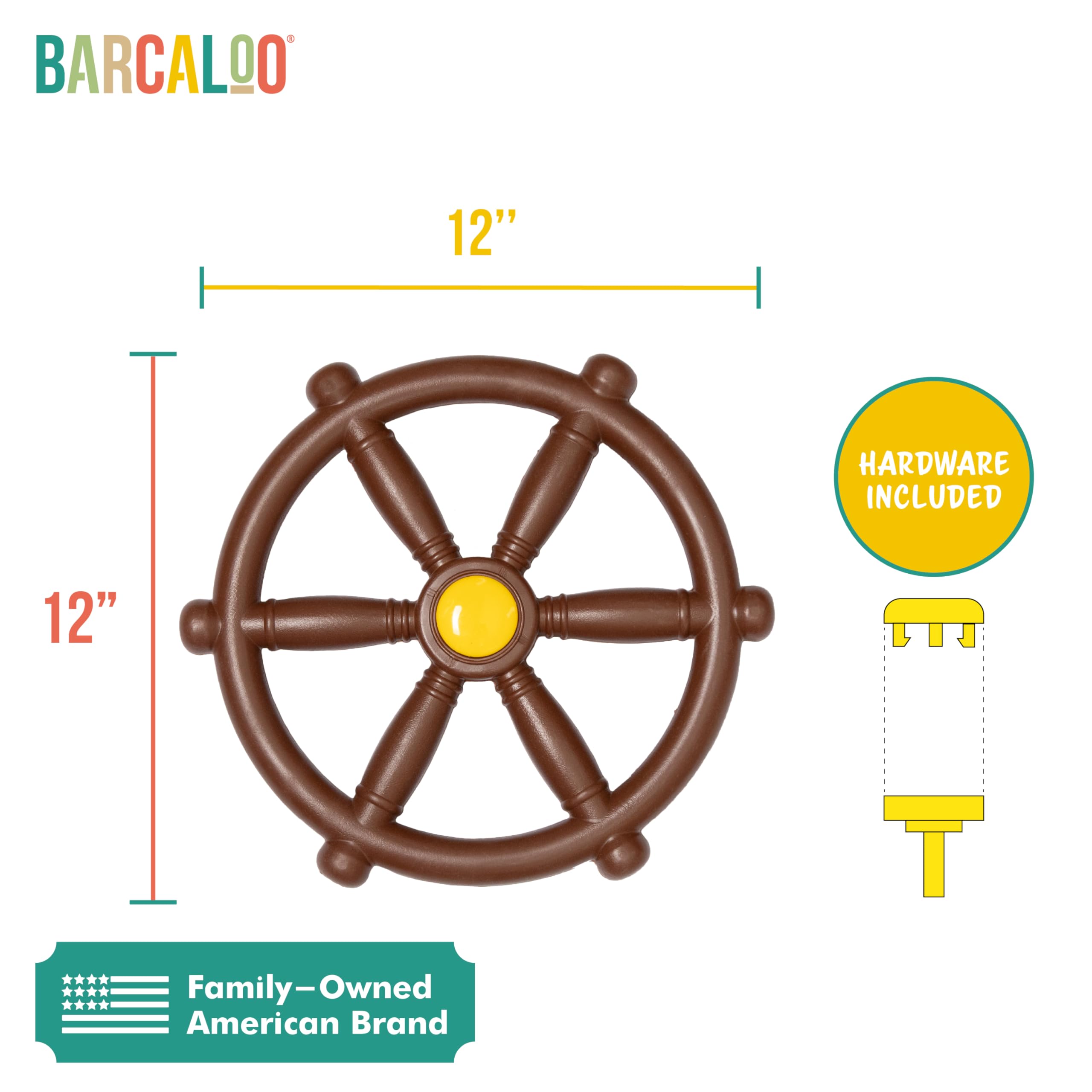 Barcaloo pirate ship wheel brown back view suitable for versatile play spaces