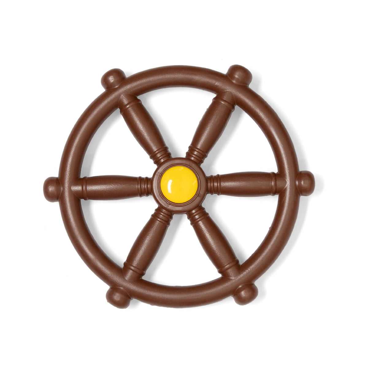 Barcaloo pirate ship wheel close-up in brown with smooth BPA-free surface for safe grip