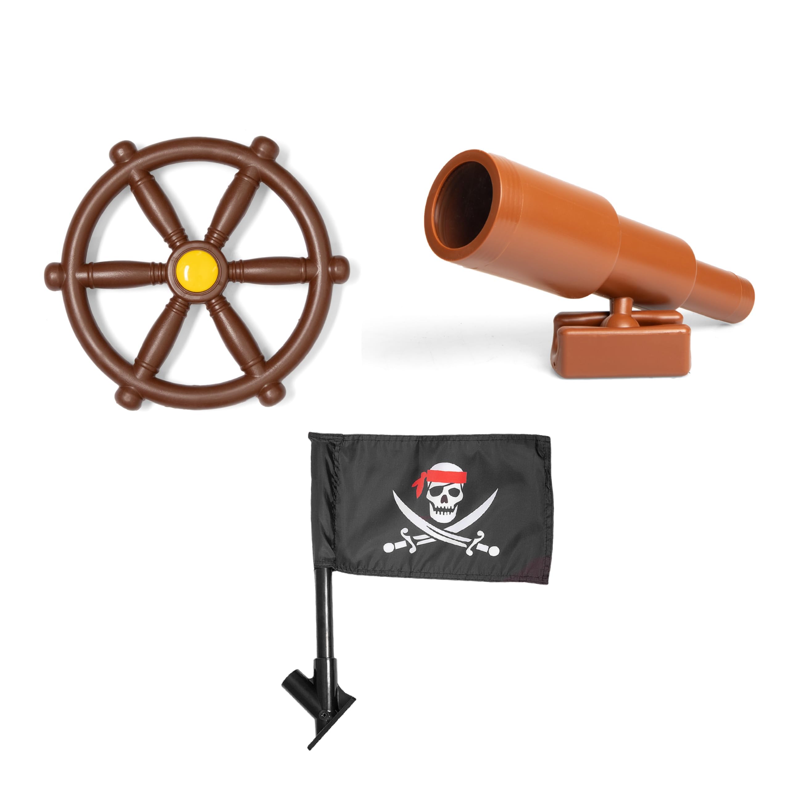 Barcaloo pirate ship wheel in a playhouse for backyard adventures and imaginative play