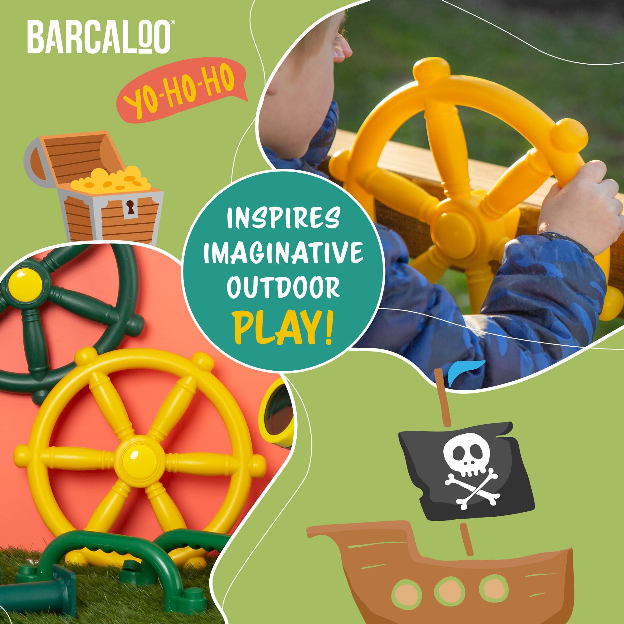 Barcaloo playset steering wheel with screws and gasket prepared for easy installation.