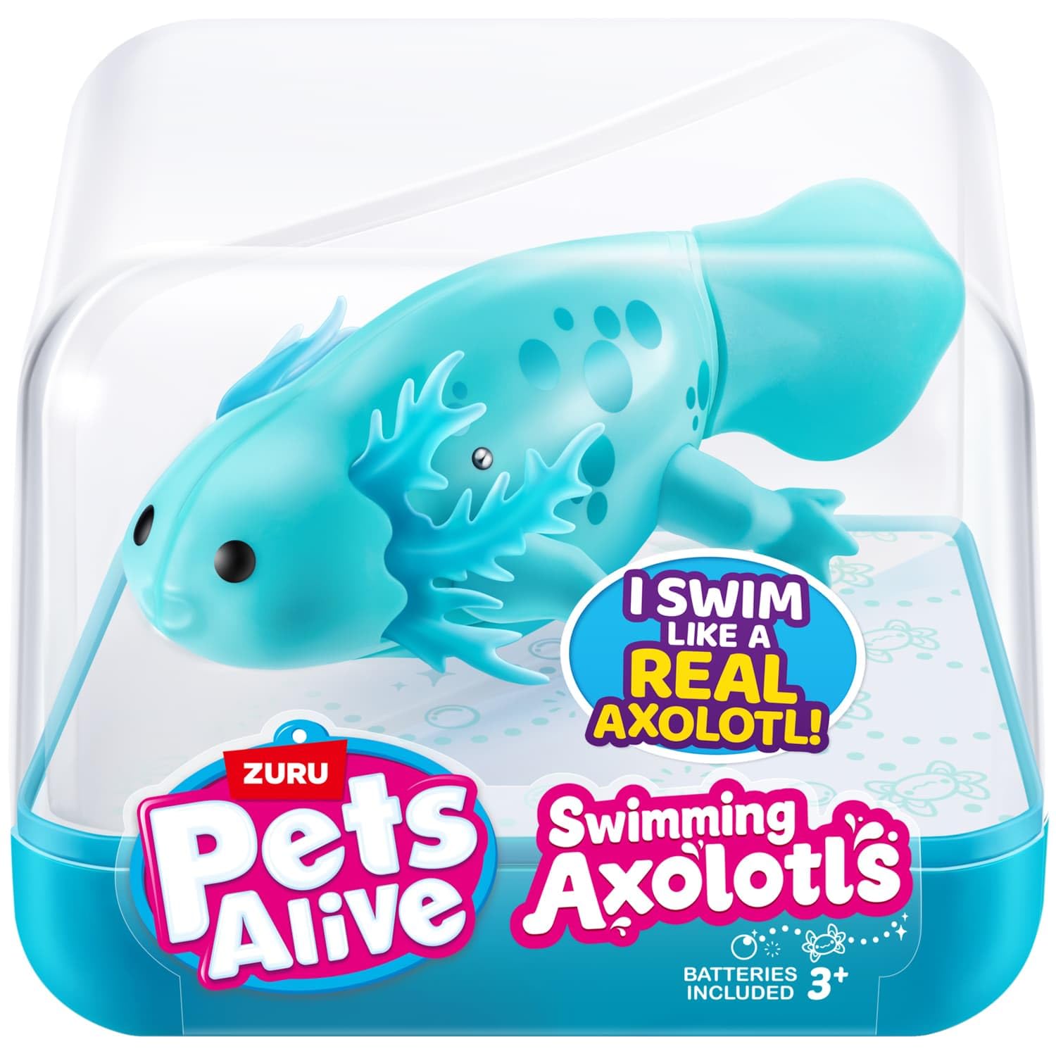 BargainsMania Pets Alive Swimming Axolotl Teal, an interactive water-activated toy that swims in five directions.