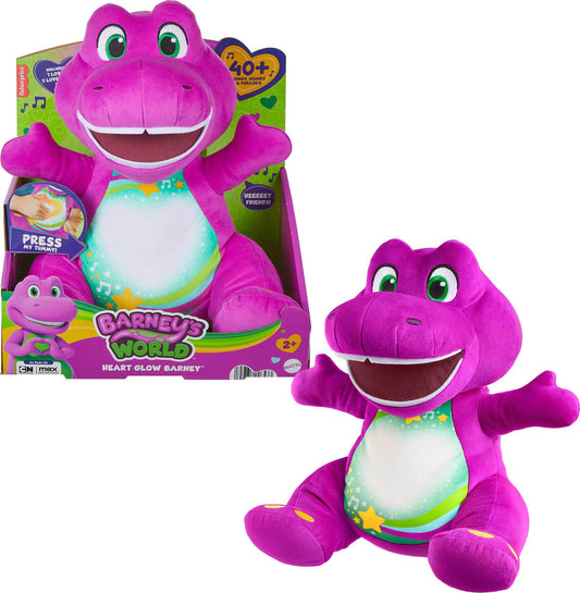 Barney's World Heart Glow plush belly lights up during hugs and cuddles.