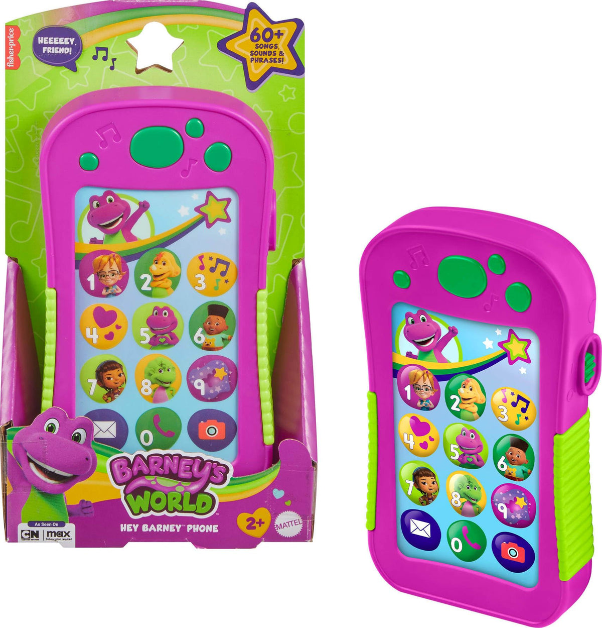Barney's Hey Barney Phone hero image with glowing lights and cheerful toy design boosts imaginative play.