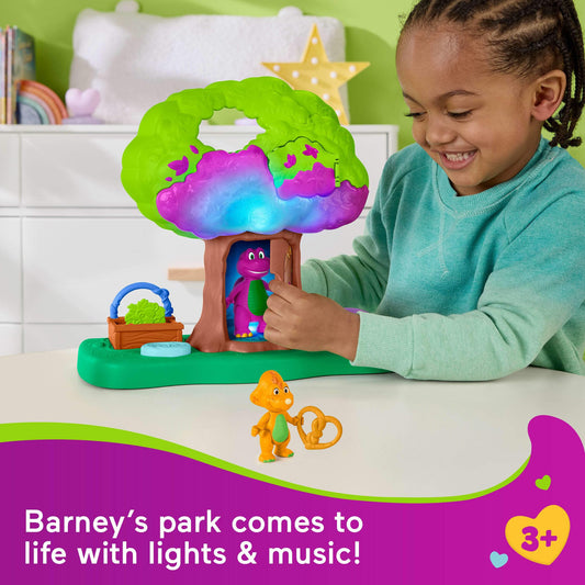 Barney's World treehouse bench lights up with songs for storytelling.