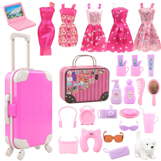 BARWA 32-Pcs Doll Travel Luggage for 11.5-inch dolls, keeps play organized