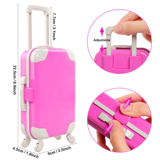 BARWA Doll Travel Suitcase shown open, perfect for storing outfits and accessories