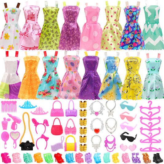 BARWA 53-pcs doll clothes set with diverse outfits for imaginative play