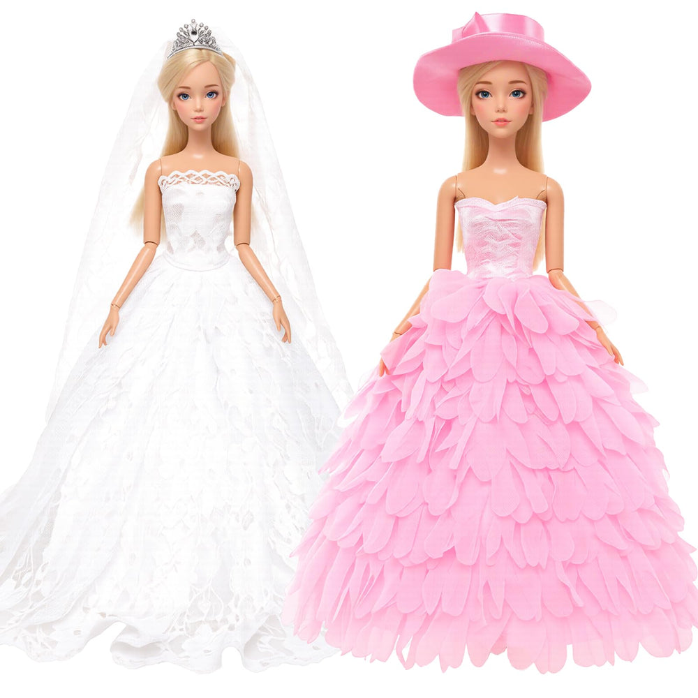 BARWA White Wedding Dress with Veil for 11.5-inch doll, elegant fabric and details.