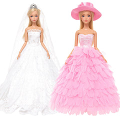 BARWA White Wedding Dress with Veil for 11.5-inch doll, elegant fabric and details.