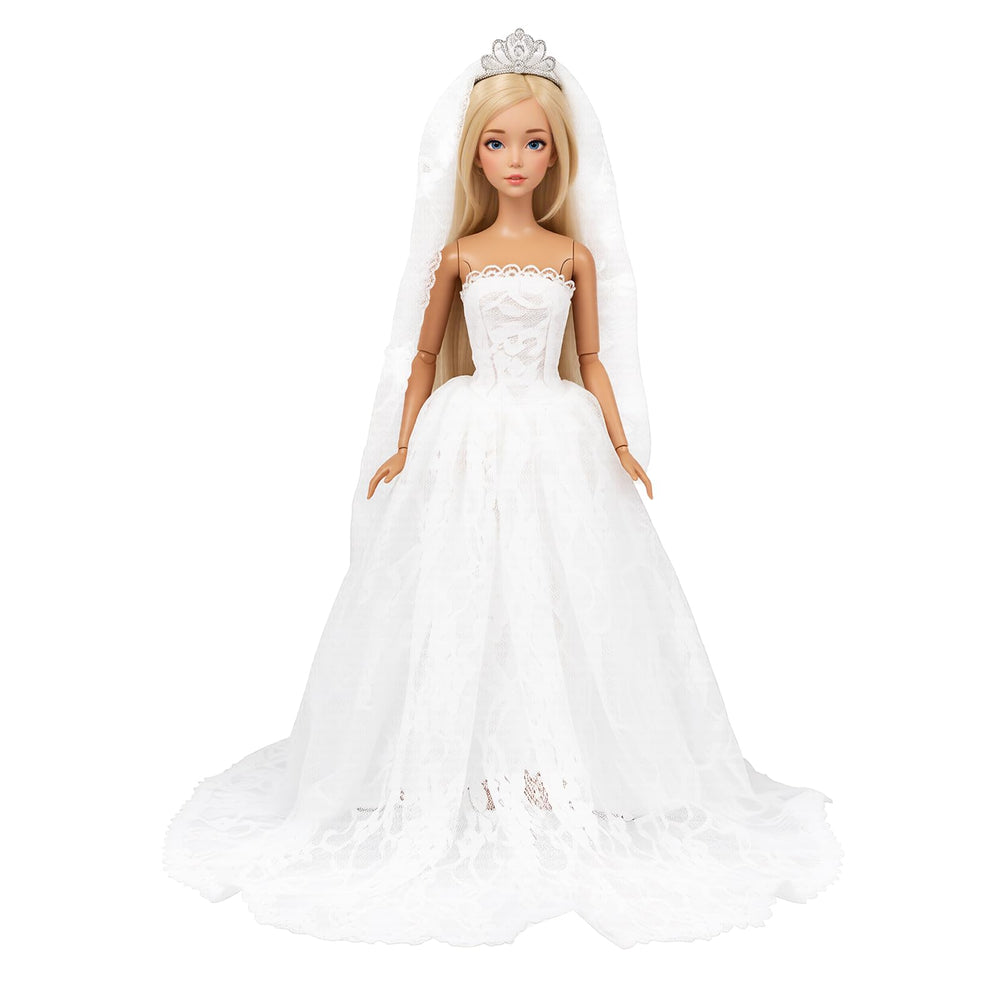 BARWA white wedding dress and veil for 11.5-inch doll, ideal for imaginative play.