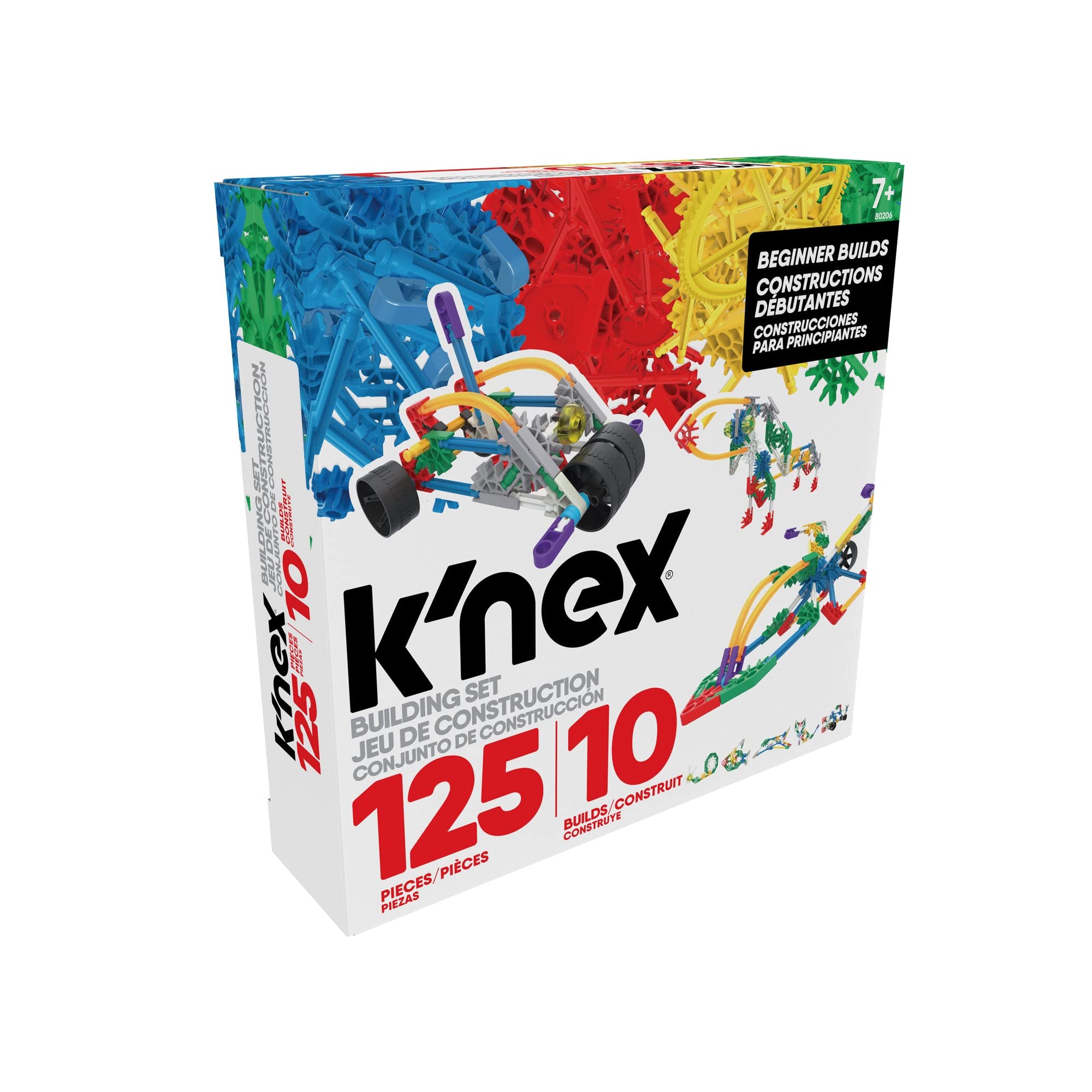 Basic Fun K'NEX moon rover model featuring vibrant parts for spatial awareness and imaginative play.