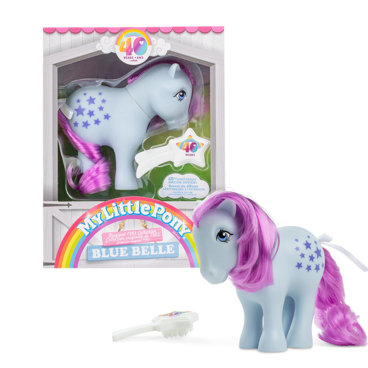 Basic Fun My Little Pony Blue Belle 40th anniversary figure with long, brushable mane.