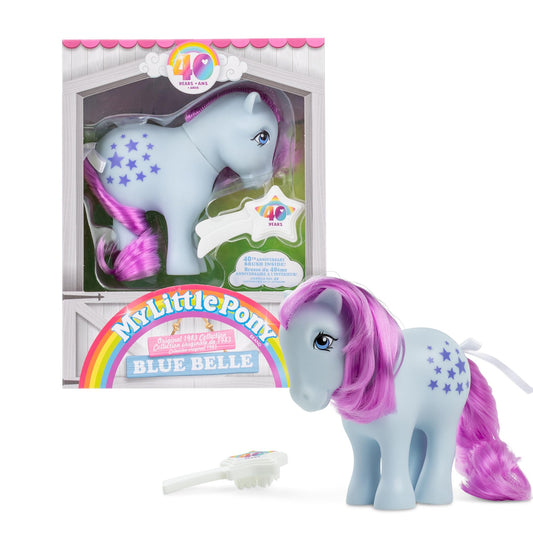 Basic Fun My Little Pony Blue Belle 40th anniversary figure with long, brushable mane.