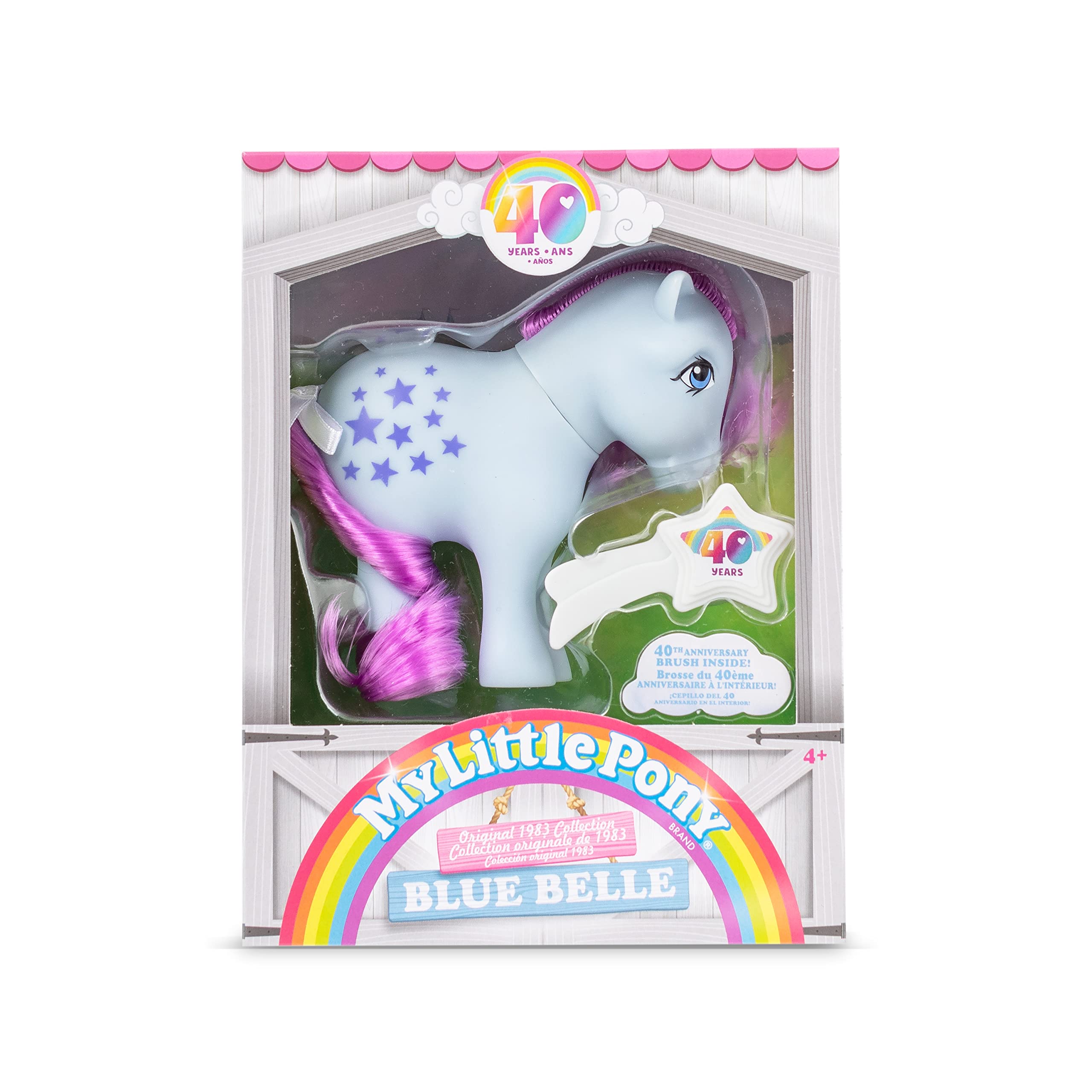 Basic Fun My Little Pony Blue Belle commemorative brush included for styling.