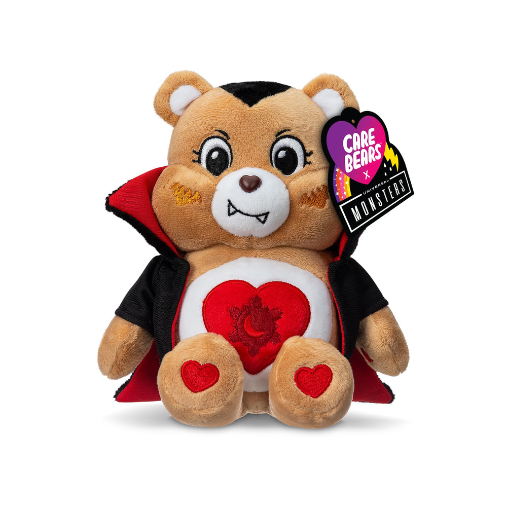 Basic Fun Tenderheart Bear as Dracula plush—soft, cuddly playmate for imaginative adventures.