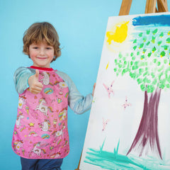 Bassion Azure Pink sleeves detail shows protected arms during messy art crafts