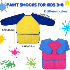 Bassion kids art smock pink front view with 3 pockets for supplies