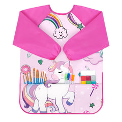 Bassion Kids Art Smock pink long sleeves for mess-free painting.
