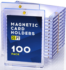 Basthalan magnetic card holder front view with clear acrylic protection for trading cards.