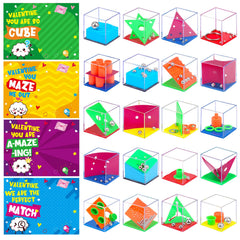 Basytodio 24-pack valentines cubes for classroom with colorful brain teasers