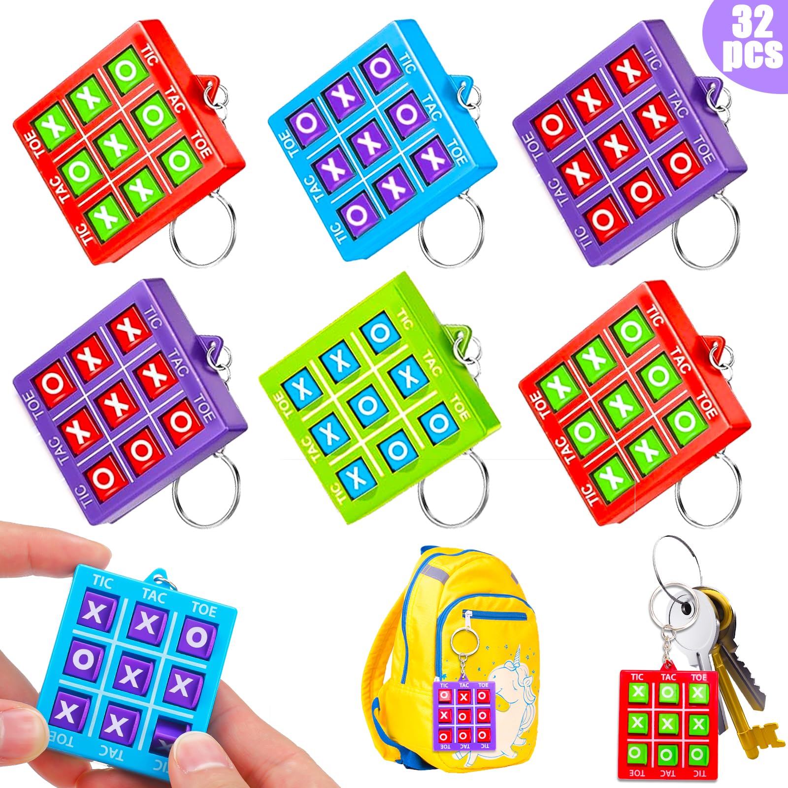 Basytodio 32pcs tic tac toe keychains in bright colors, ideal party favors