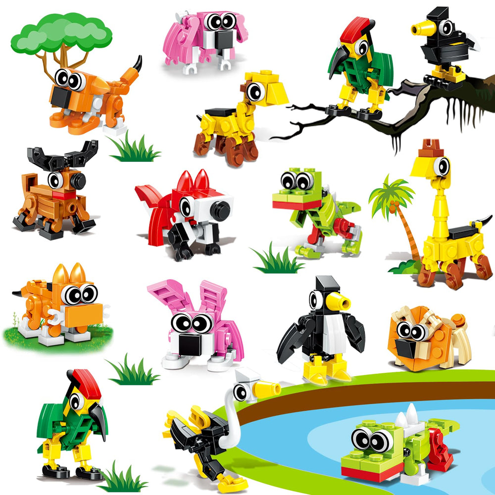 Basytodio animal mini building blocks with colorful figures for kids' party favors.