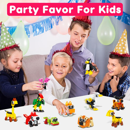Basytodio 3-in-1 animal bricks for creative building at birthday parties.