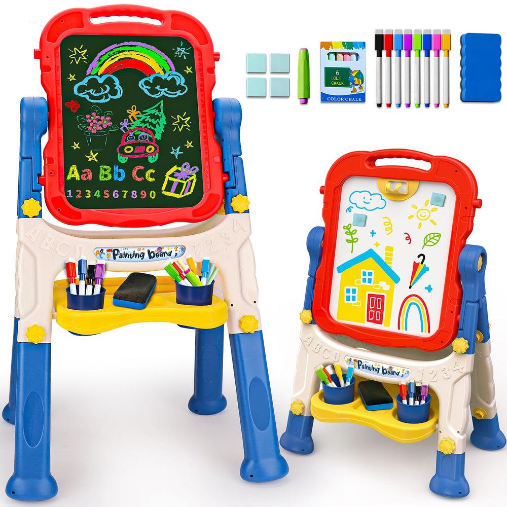 Basytodio Kids Easel with double-sided magnetic chalkboard for versatile early drawing sessions.