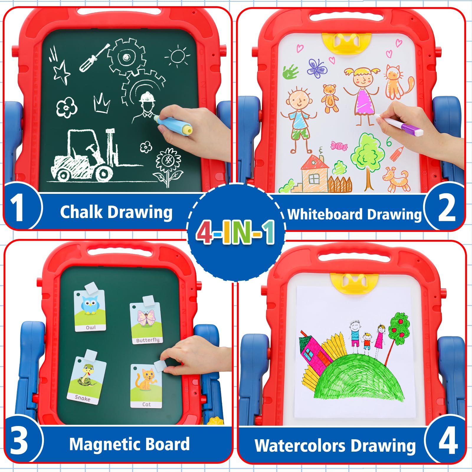 Basytodio Kids Easel is safe, durable, and portable for indoor and outdoor play.