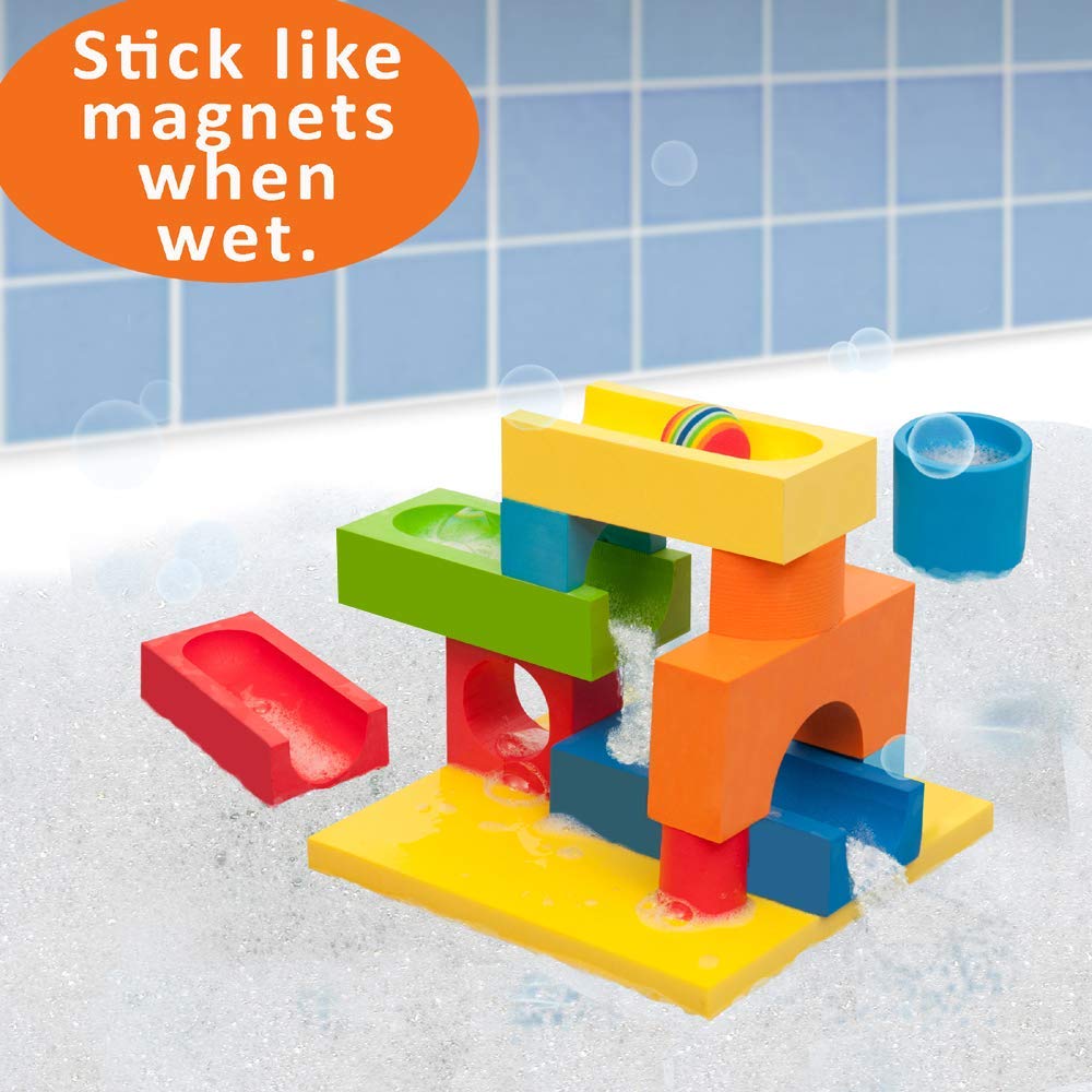 BathBlocks bath blocks assemble in the tub to create water sculptures and tunnels.