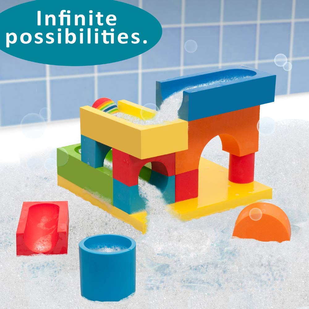 BathBlocks STEM bath toy invites geometry, balance, and sequence exploration in water.